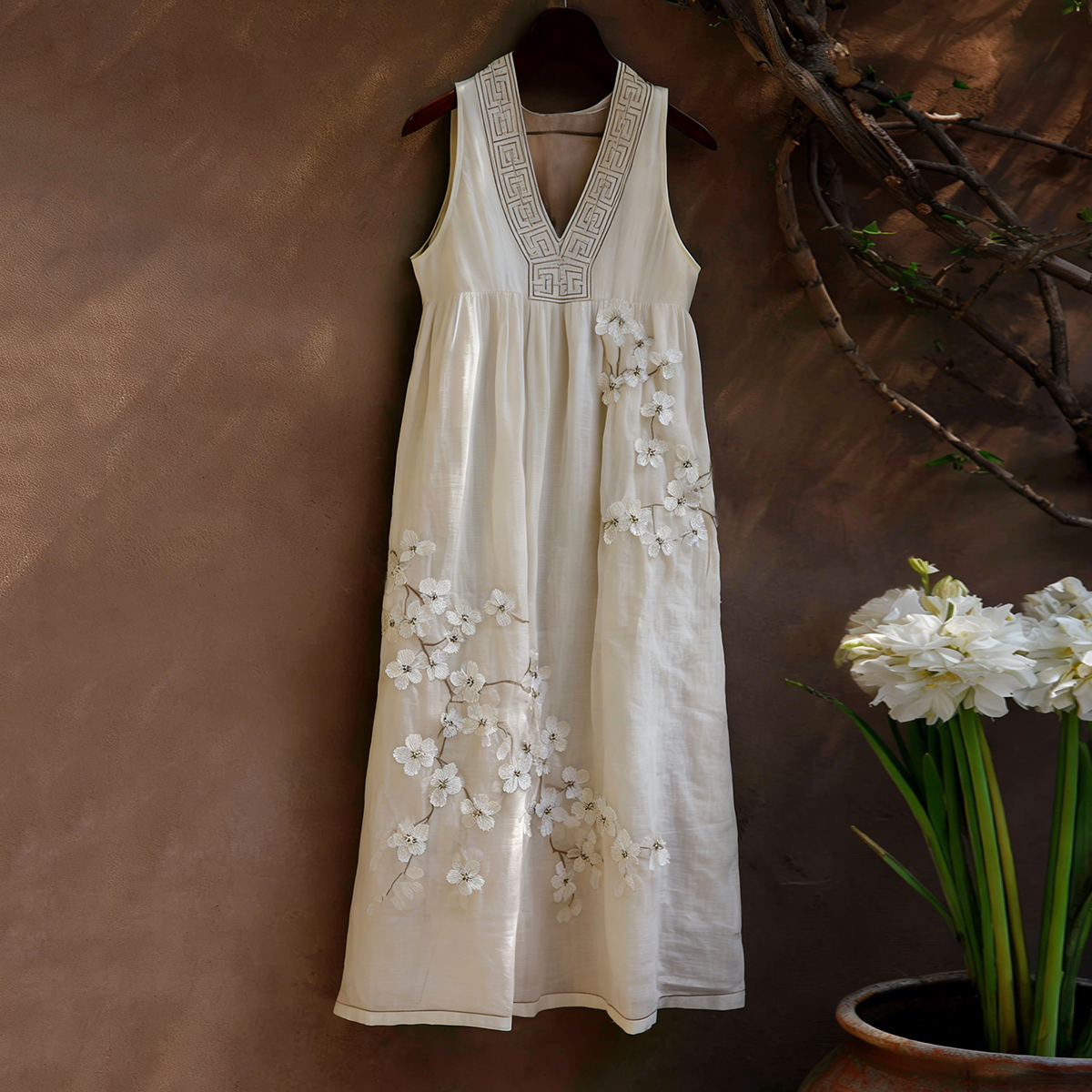 Retro Cherry Blossom Printed Pattern Tank Maxi Dress wearshes