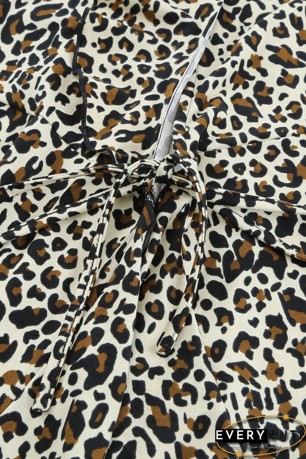 Leopard Print Ruffled Lace-up Plus Size Midi Dress