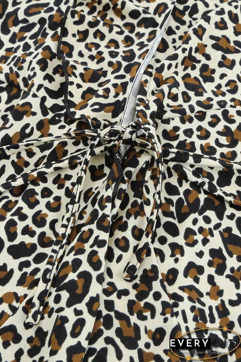 Leopard Print Ruffled Lace-up Plus Size Midi Dress