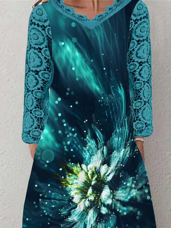 Women Half Sleeve V-neck Solid Color Dress