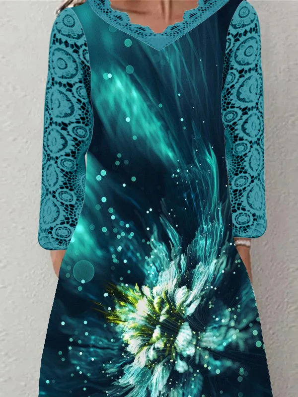 Women Half Sleeve V-neck Solid Color Dress