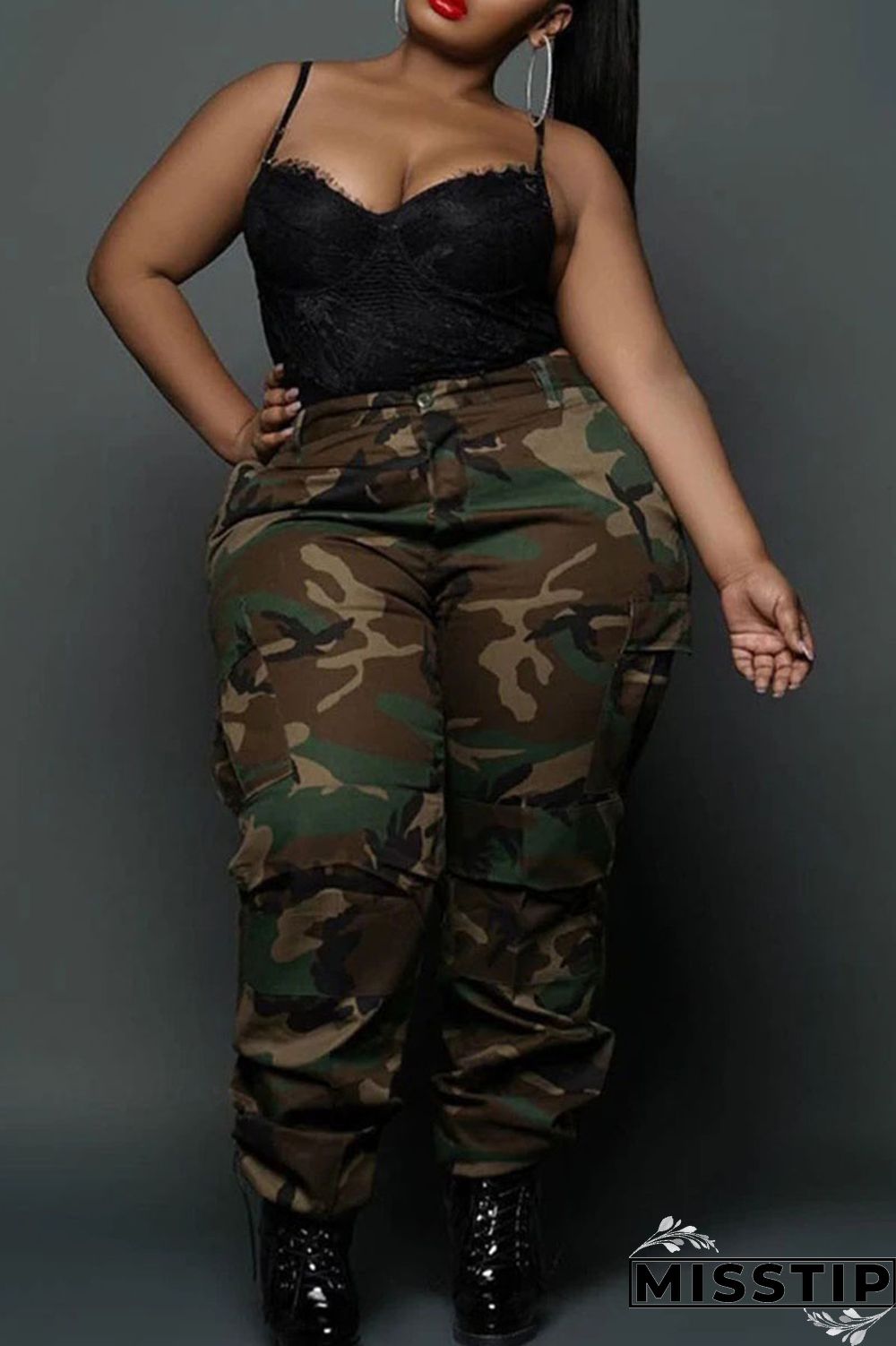 Camouflage Casual Street Camouflage Print Patchwork Plus Size
