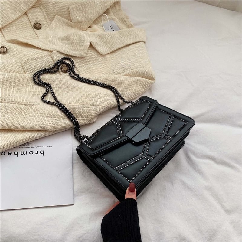 Studded Rivet Chain Brand PU Leather Crossbody Bags For Women 2021 hit Simple Fashion Shoulder Bag Lady Luxury Small Handbags
