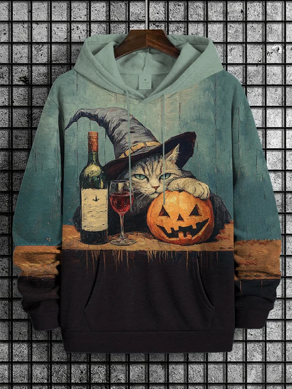 Men's Lazy Wizard Cat Art Print Hooded Sweatshirt