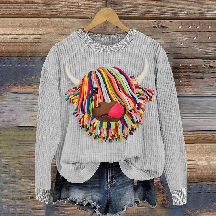 VChics Colorful Highland Cow Art Comfort Sweater