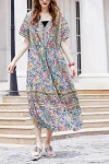Plus Size Boho Ditsy Floral Print V Neck Tunic Midi Dress