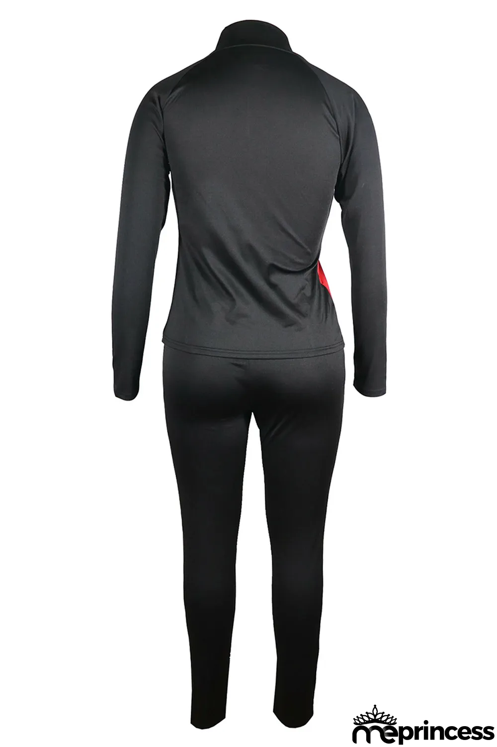 Red Fashion Casual Solid Split Joint Zipper Collar Long Sleeve Two Pieces