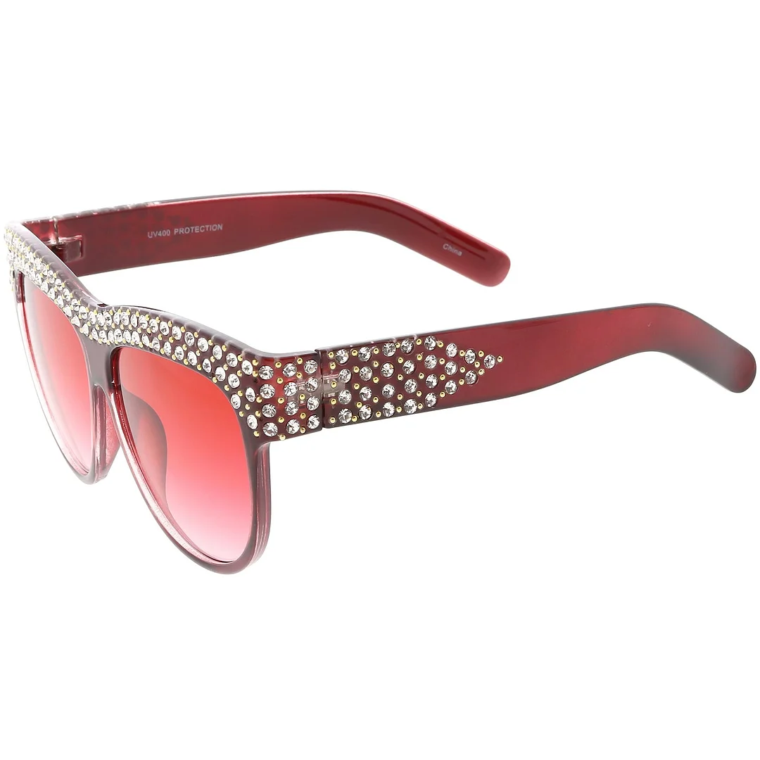 Handcrafted Rhinestone Stud Embellished Oversize glasses Round Flat Lens 57mm