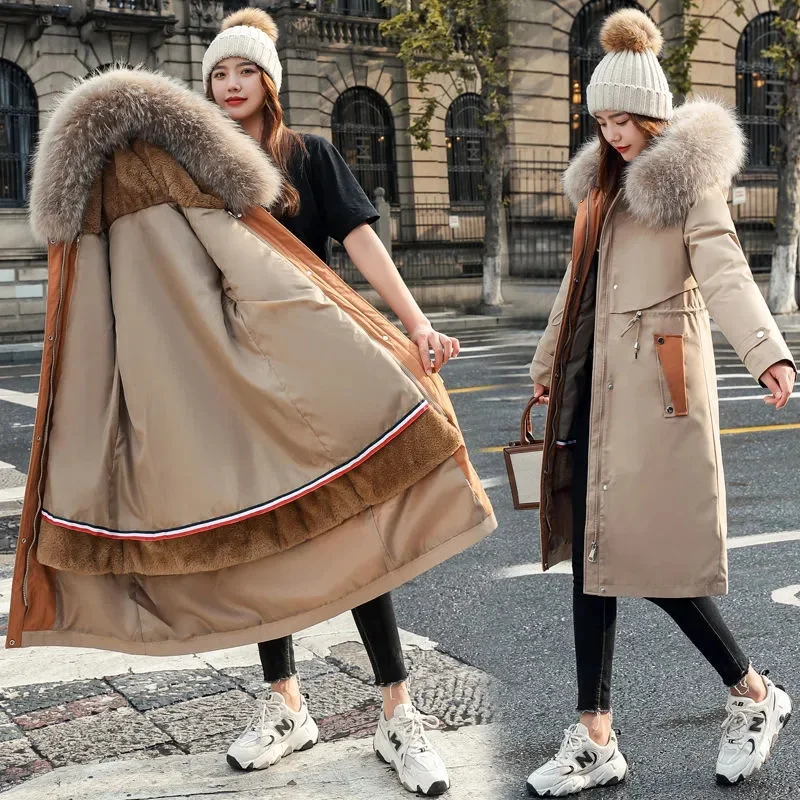 Wongn New Snow Wear Long Parkas Winter Jacket Women Parka Fur Hooded Jacket Female Fur Lining Thick Coats Distachable Parkas