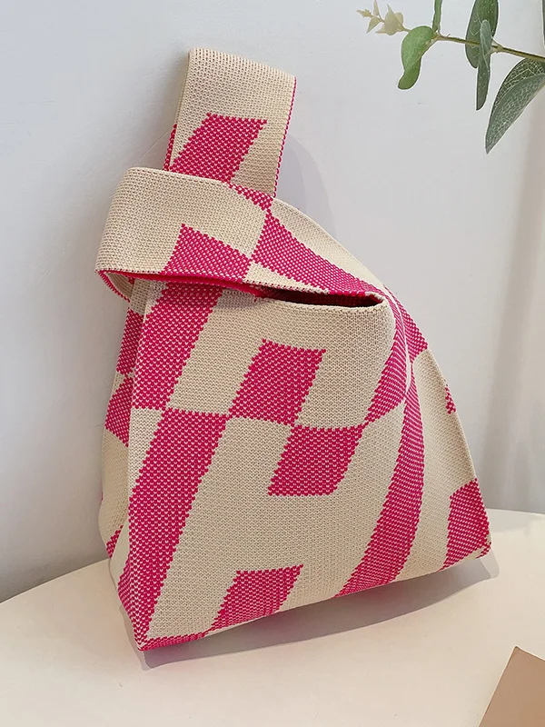 Contrast Color Letter Print Woven Bags Handbag