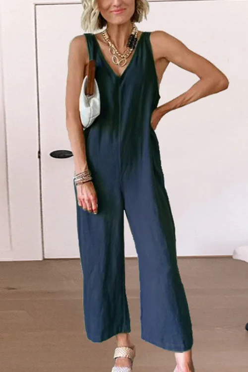 Casual Comfortable Cotton Linen Jumpsuit Wide Leg Loose Jumpsuit