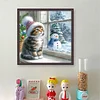 Window Cat Snowman-11CT Stamped Cross Stitch 40*40cm/15.75*15.75in tapestrymarket