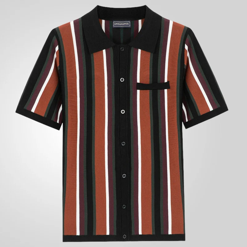 Uveng Uveng Men's Summer Cardigan Knitted T-Shirt Short-Sleeved Collared Casual Polo Shirt Men SY0110