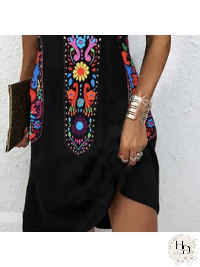 Casual Dress Floral Dress Mini Dress Black Short Sleeve Print Print Spring Summer V Neck Basic Weekend Summer Dress Spring Dress S M L XL 2XL 3XL for Women