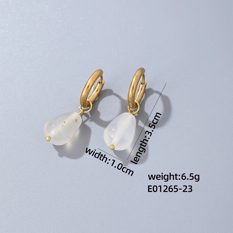 1 Pair Casual Minimalist Water Droplets Plating 304 Stainless Steel Natural Stone K Gold Plated Drop Earrings