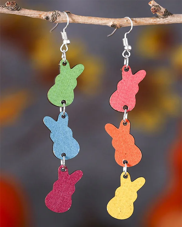 Three Easter Rabbits Printed Wooden Earrings