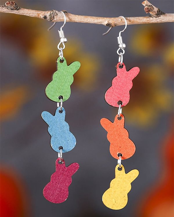 Three Easter Rabbits Printed Wooden Earrings