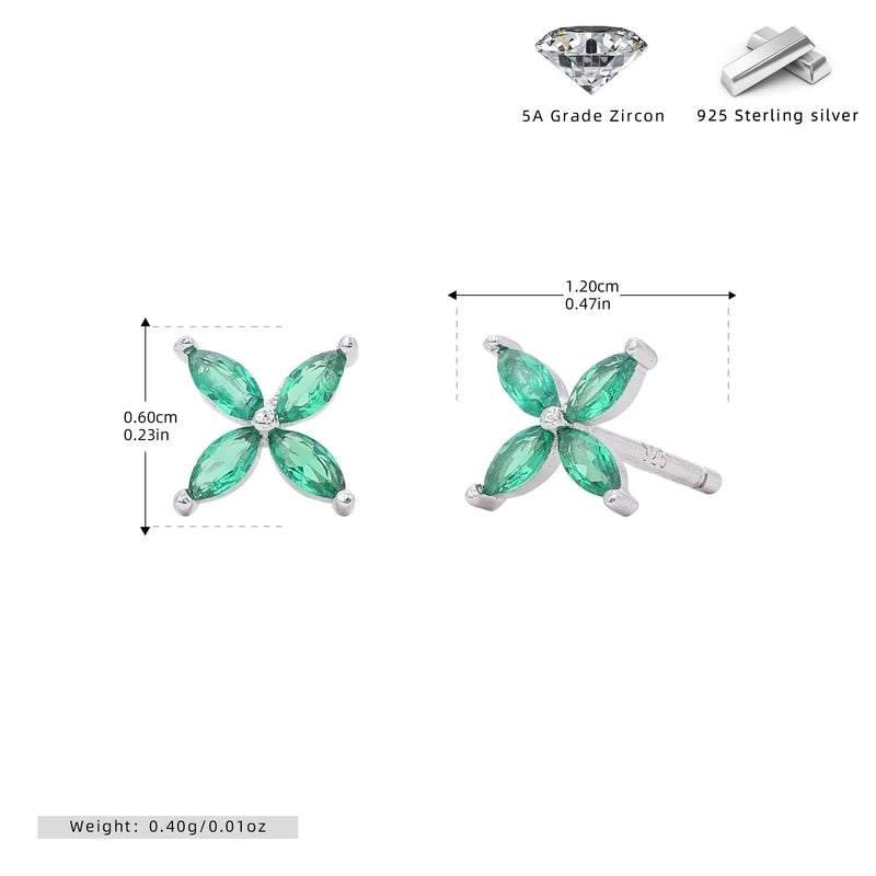 1 Pair 925 Sterling Silver Zircon Flower Ear Studs