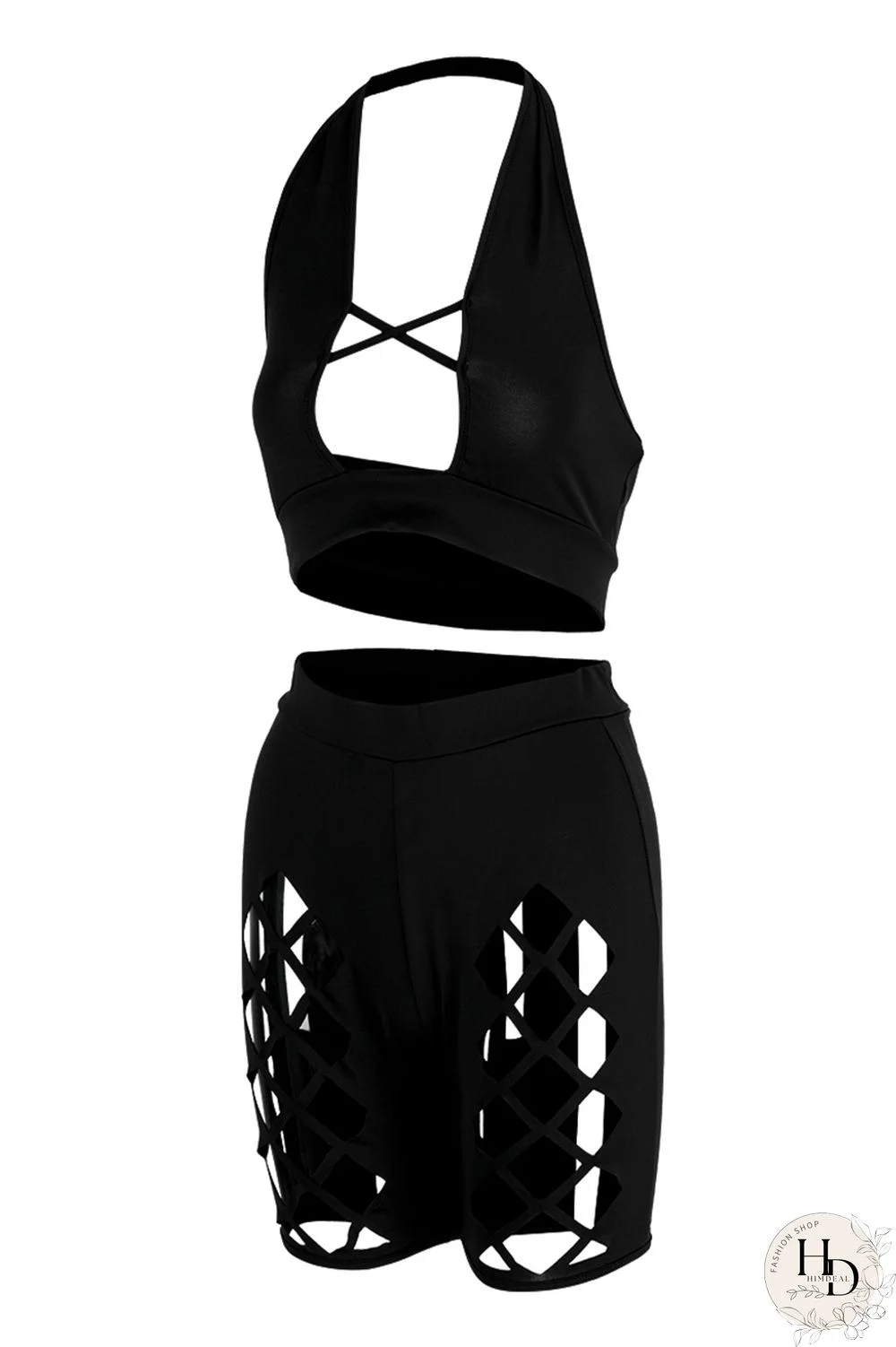 Orange Fashion Sexy Solid Hollowed Out Backless Halter Skinny Two-piece Set