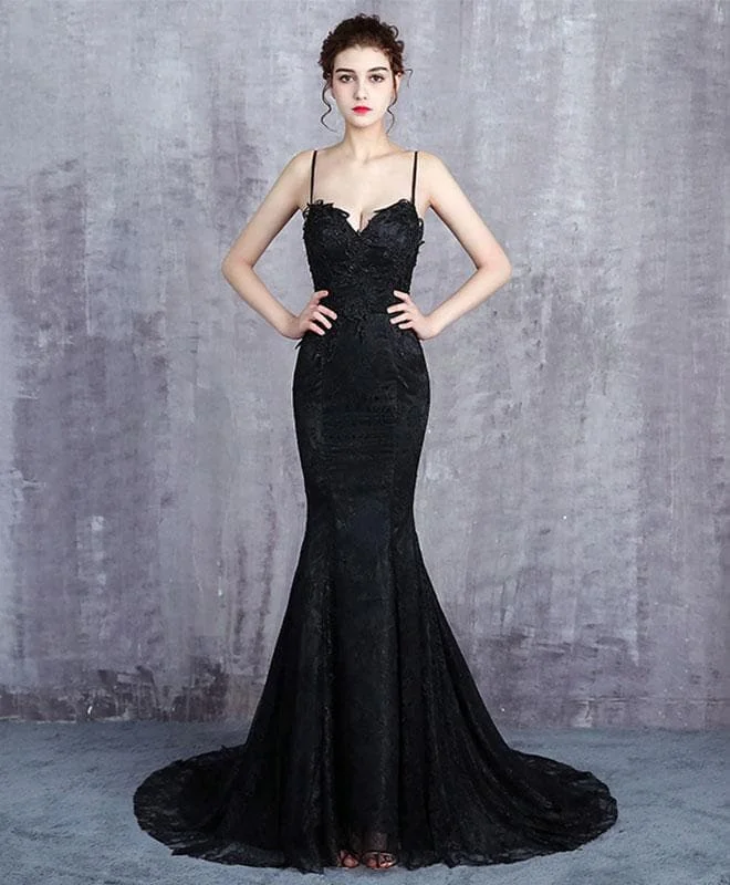 Black Lace Long Prom Dress, Mermaid Evening Dress SP17498