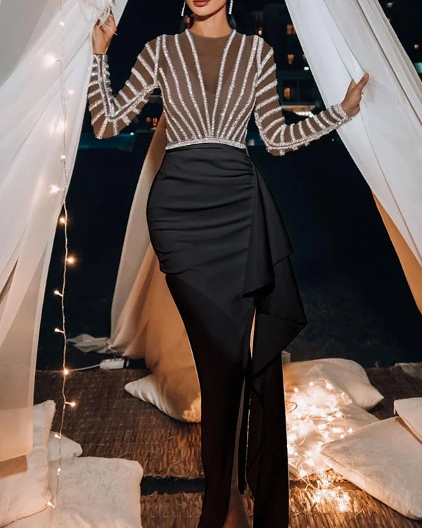 Sexy Long Sleeve Hip Wrap Dress S-XXL