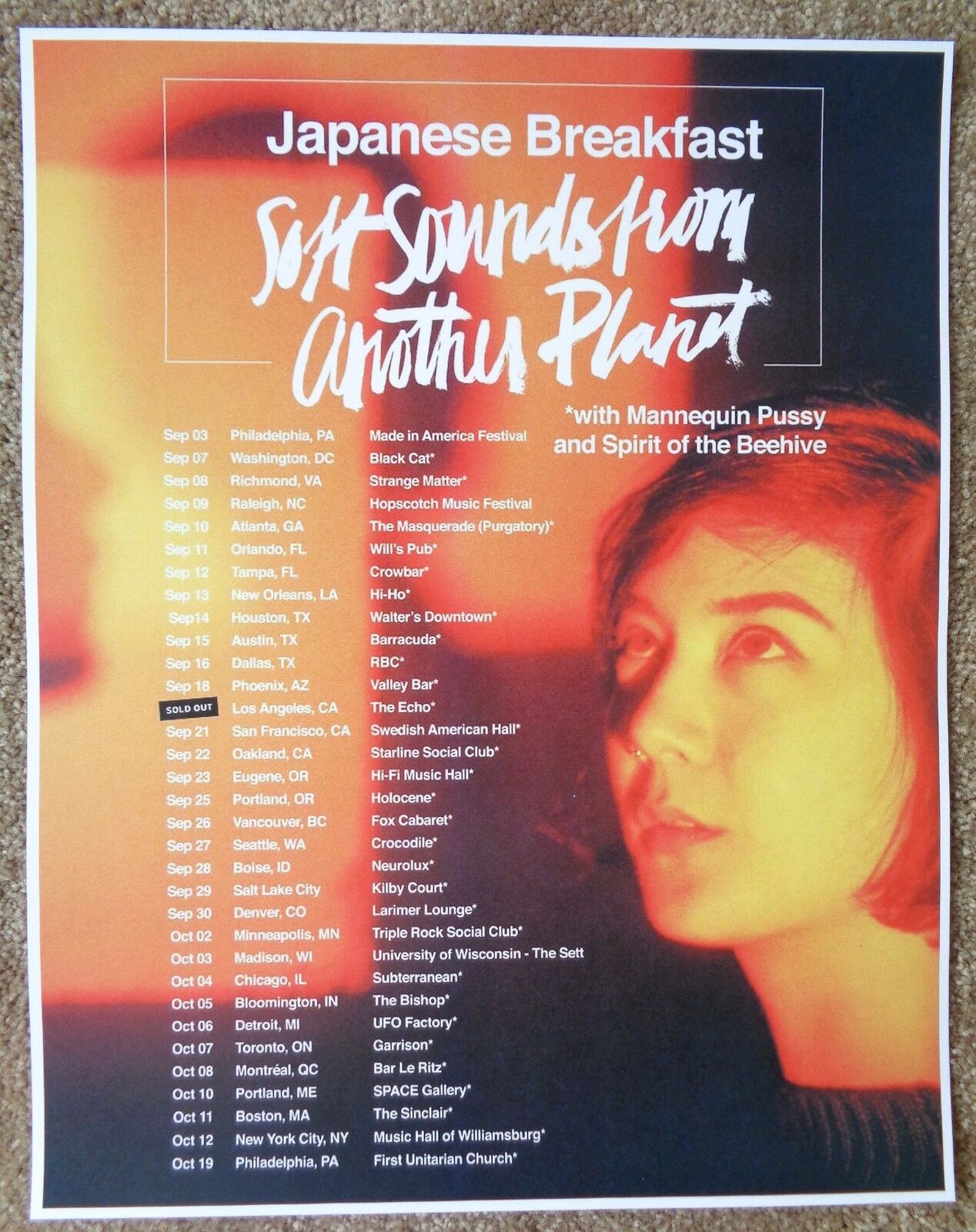 JAPANESE BREAKFAST 2017 Tour POSTER Sept-Oct Gig Concert Michelle Zauner