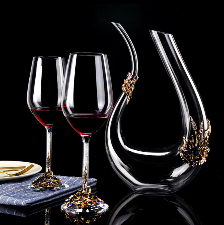 Set of 3 French Enamel Crystal Wine Glass