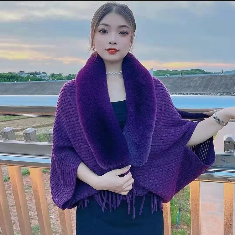 Free Shipping - Ladies Faux Rabbit Fur Knitted Loose Thickened Shawl coat