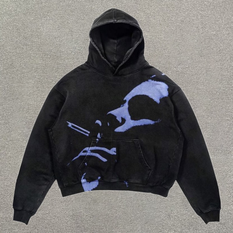 Retro Portrait Acid Wash Hoodie