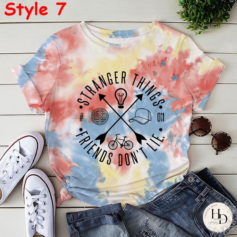 New Styles Stranger Things Tie-Dye Shirt Unisex Fashion Short Sleeve Summer Casual