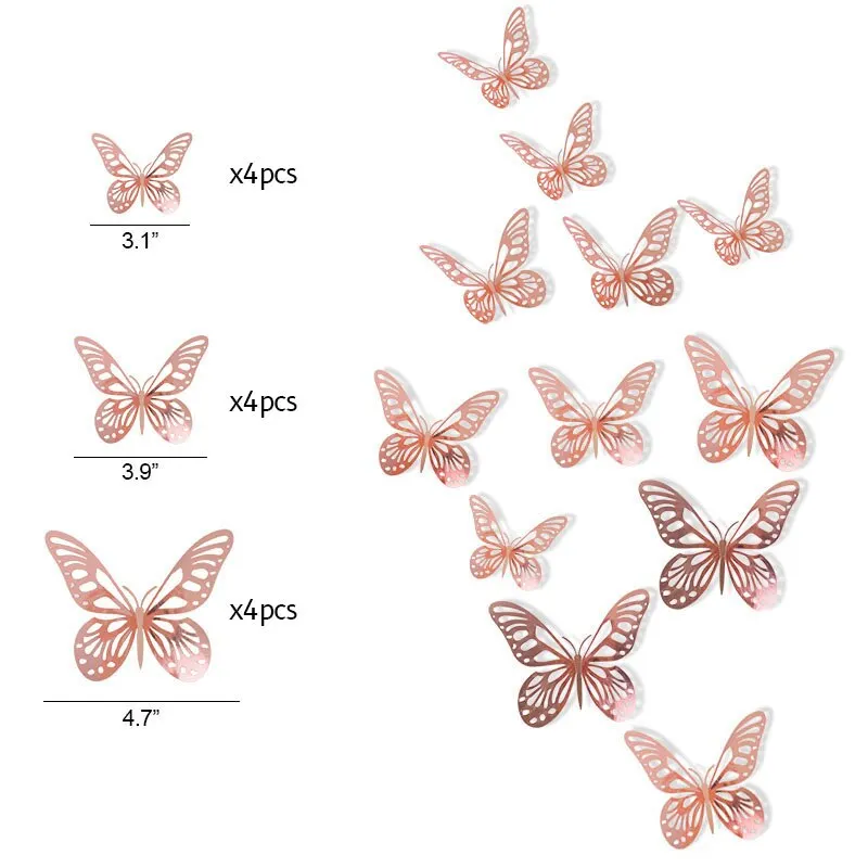 12Pcs 3D Hollow Butterfly Wall Sticker DIY Home Decoration Wall Art Decal Wedding Party Butterfly Kids Room Decors Christmas