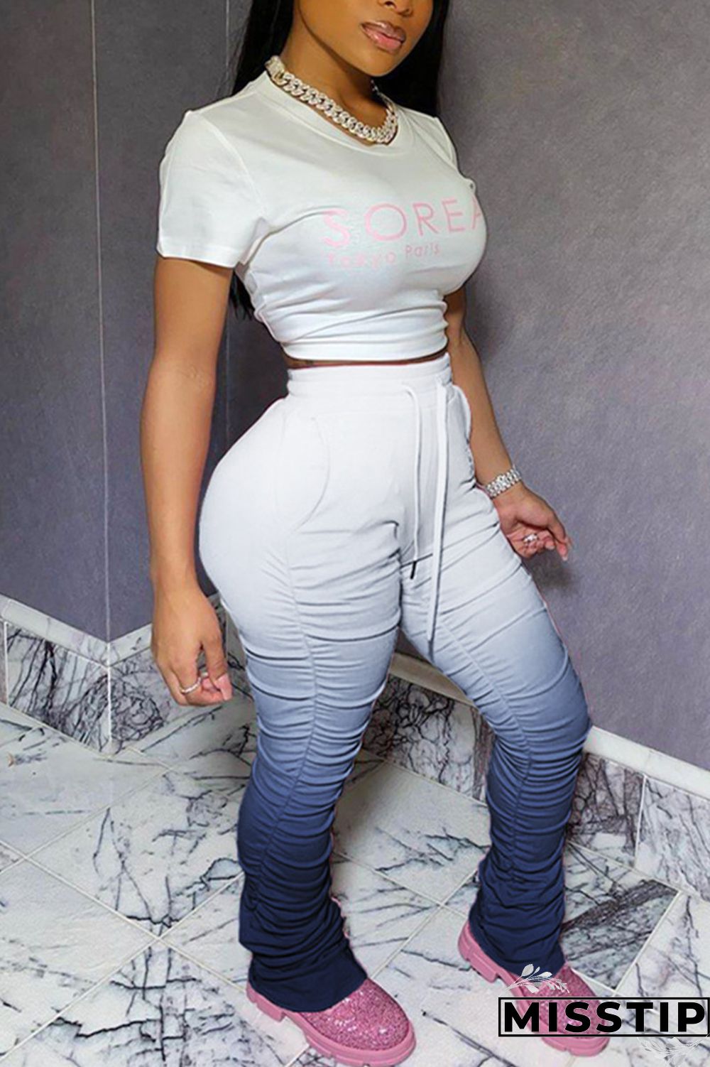 GradientYellow Fashion Casual Gradient Printed Trousers