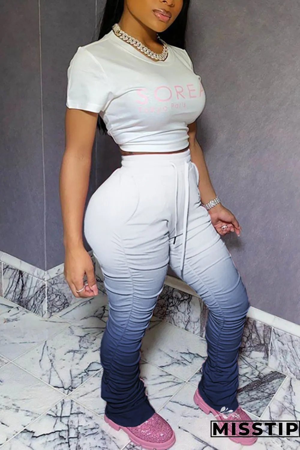 GradientYellow Fashion Casual Gradient Printed Trousers