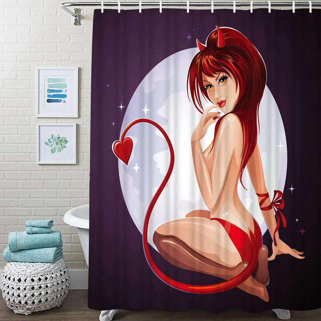 Sexy Girl Shower Curtain Purple Skateboard Shower Curtain Waterproof Fabric For Bathroom Decor Shower Curtains Set With Hooks