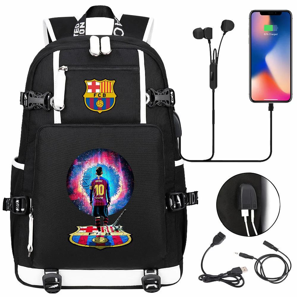 Buzzdaisy Score Big with Lionel Messi Backpack - Fits 15-inch Laptop, USB Charging, Multi-Pocket Capacity