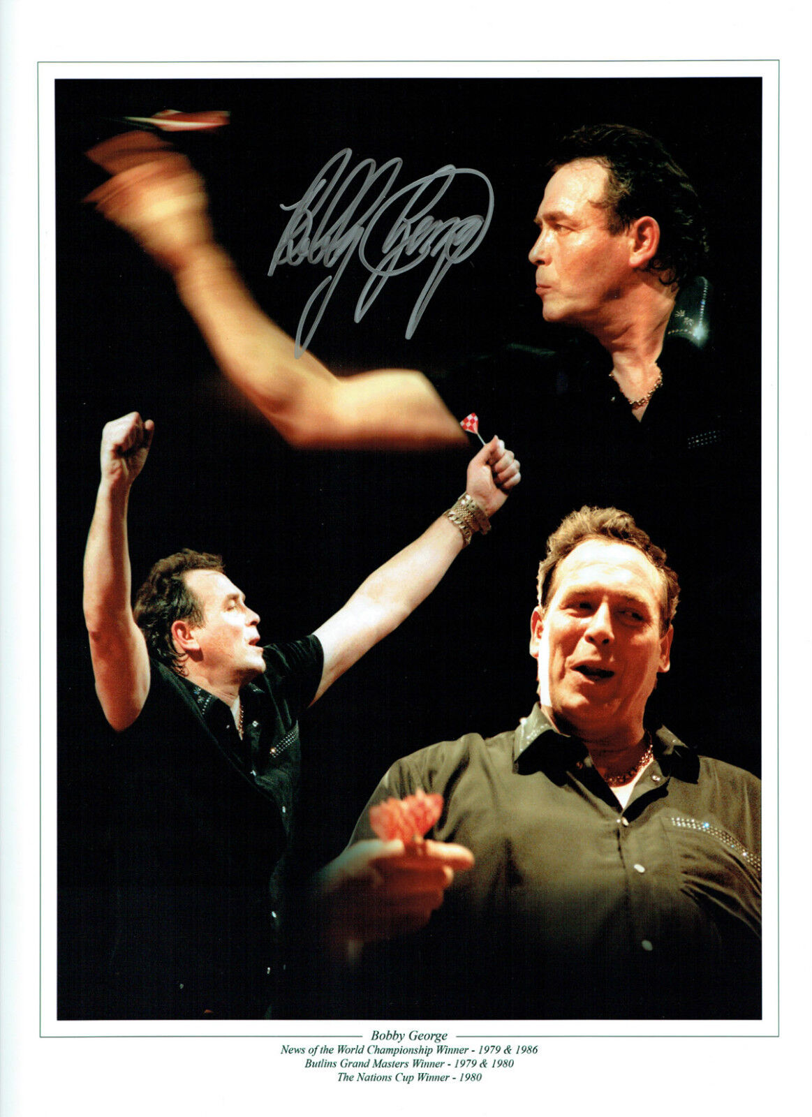 Bobby GEORGE Signed Autograph The King of Darts 16x12 Montage Photo Poster painting AFTAL COA