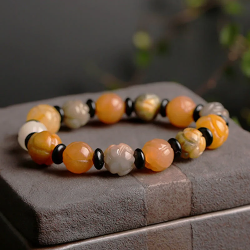 Silk Jade Lotus Wealth Luck Beads Bracelet