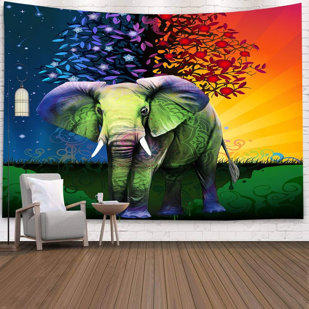Bohemian Mandala Elephant Tapestry Wall Hanging Sandy Beach Picnic Throw Rug Blanket Camping Tent Travel Sleeping Pad Bedspread