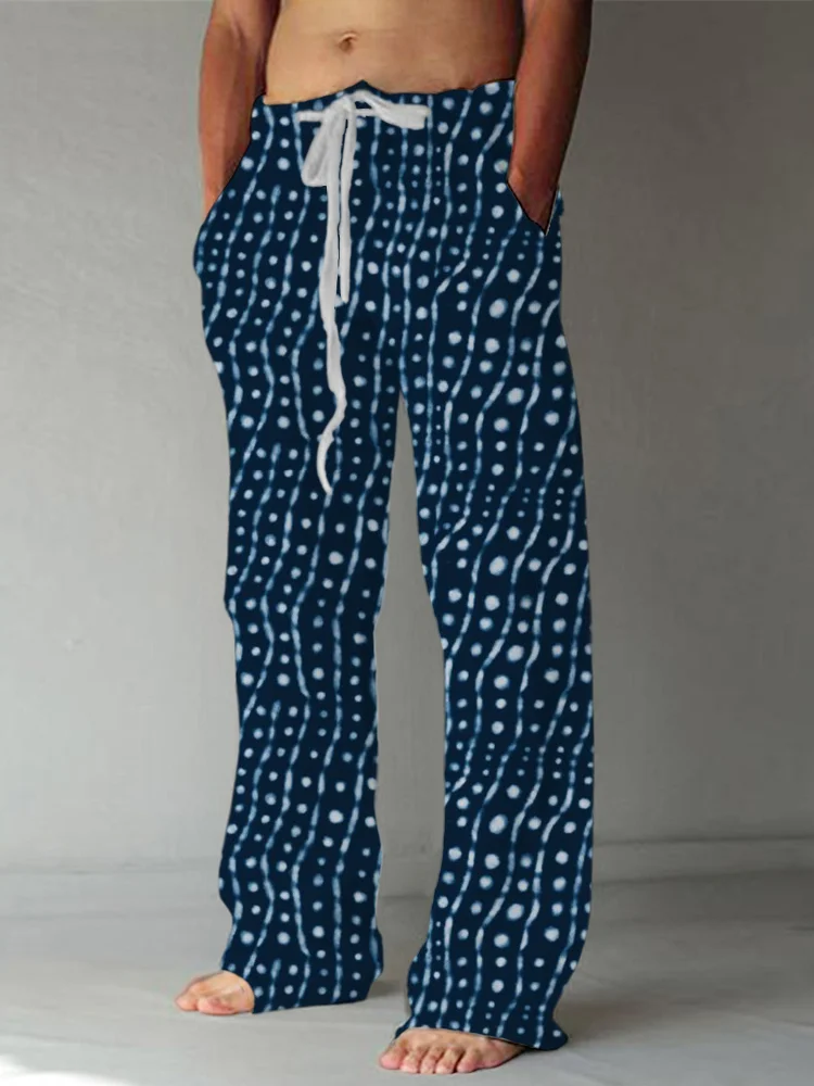 Whale Shark Blue Print Men's Linen Casual Pants