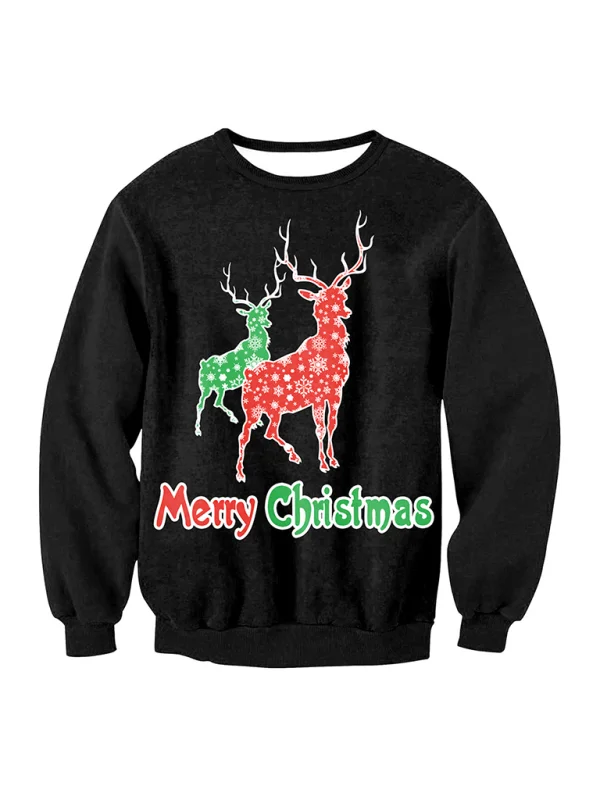 pullover sweater women santa elk long sleeve round neck loose top Flusfy