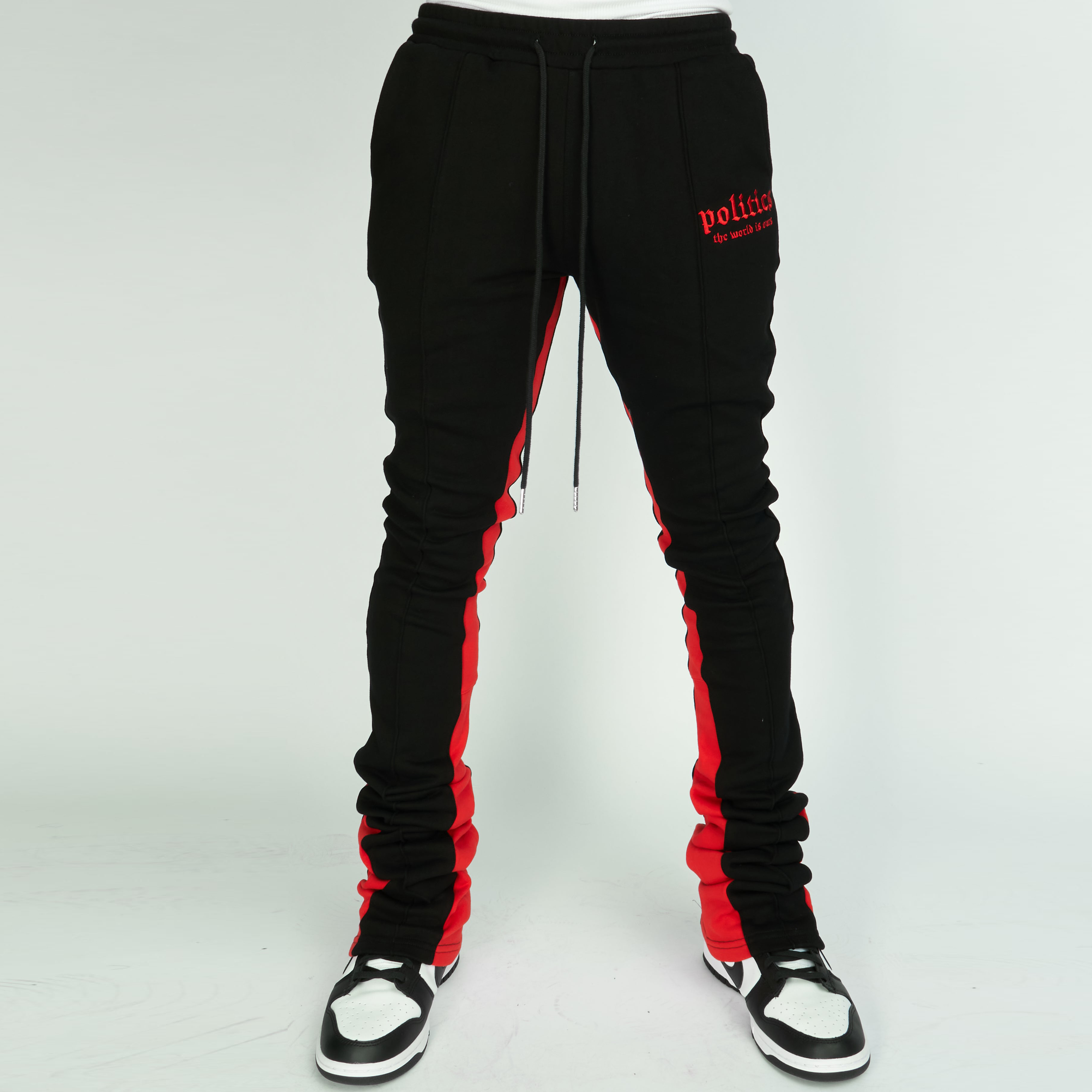 Trendy brand splicing design flared stacked trousers