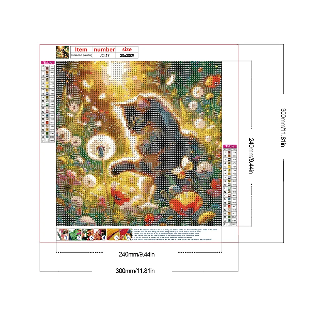 Full Round Diamond Painting 30*30cm - Dandelion And Cat