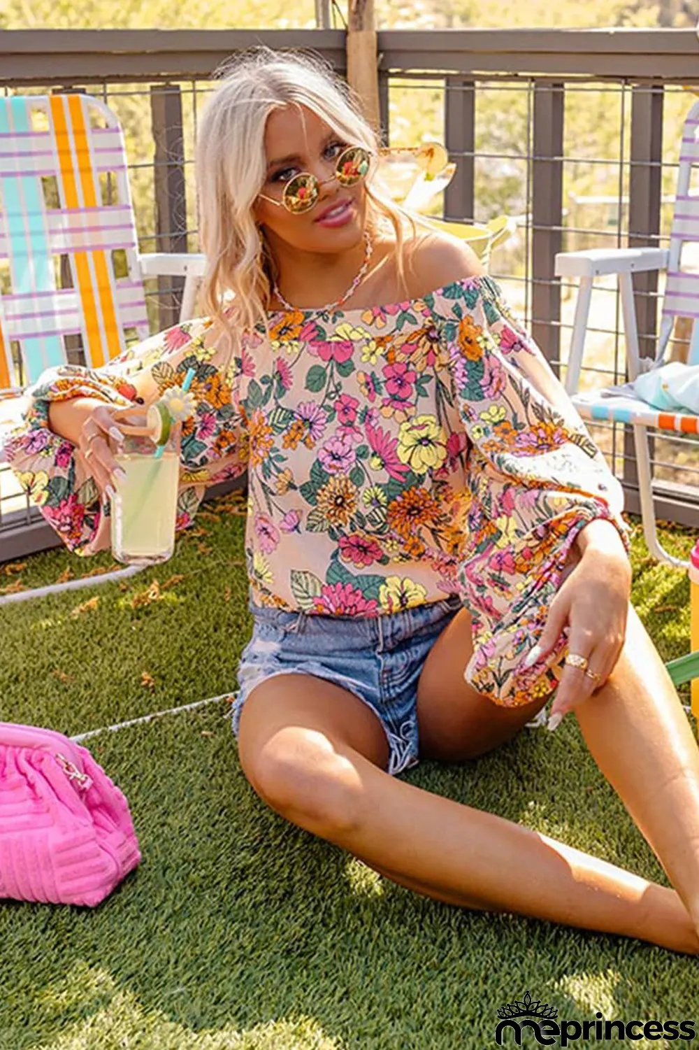 Yellow Colored Drawing Flowers Sexy Off Shoulder Top