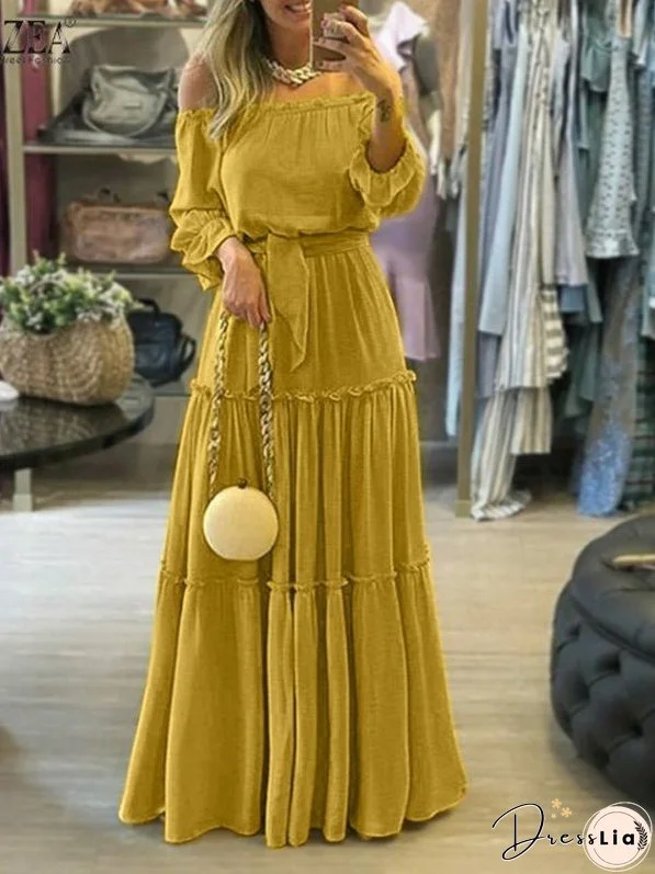 Women's Dresses Solid One-Shoulder Long Sleeve Dress