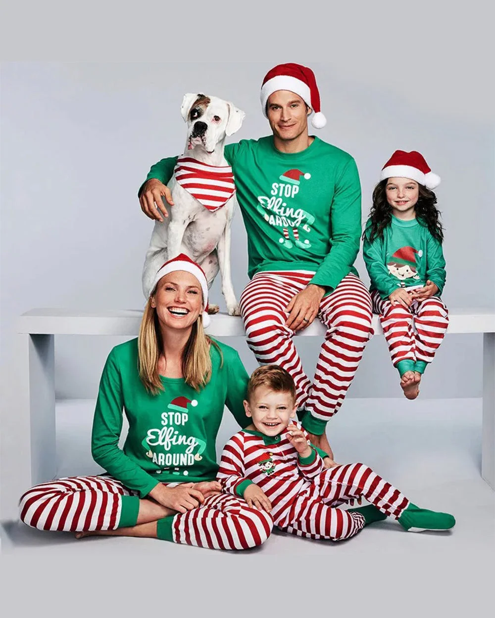 Green Santa Red Striped Christmas Pajamas