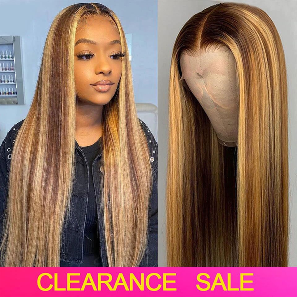 32 30 Inch Straight Lace Front Wig Highlight Wig Human Hair Colored Ombre Lace Front Human Hair Wigs T part HD Lace Frontal Wig US Mall Lifes