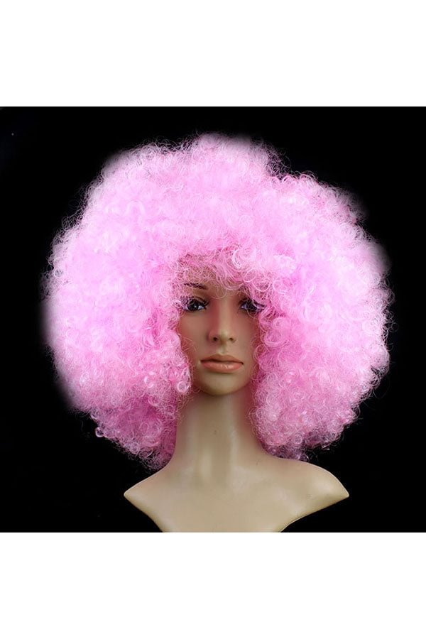 Funny Wild-Curl Up Wig For Halloween Christmas Party Masquerade Pink-elleschic