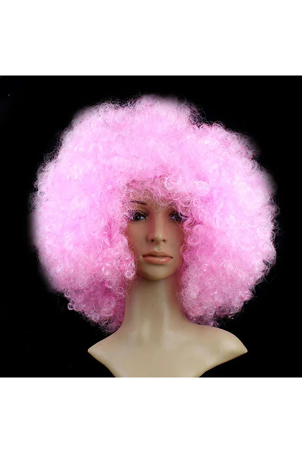 Funny Wild-Curl Up Wig For Halloween Christmas Party Masquerade Pink-elleschic