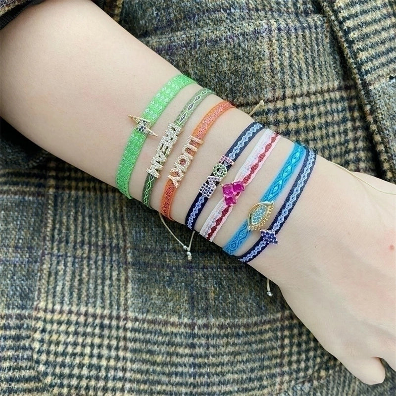 1 Piece Fashion Letter Devil’s Eye Copper Knitting Inlay Zircon Bracelets