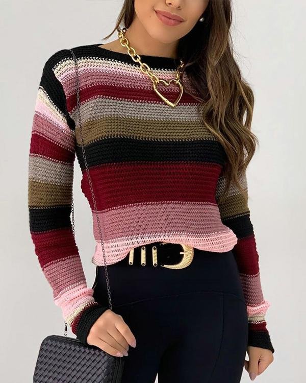 Personalized Stripe Contrast Sweater Pullover - Chicaggo